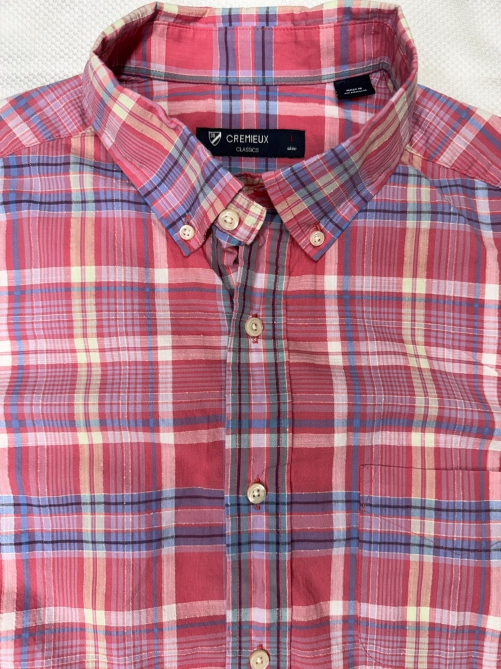 Men's Pink Plaid Daniel Cremieux Cotton Short-Sleeve Button-Down Shirt - Large